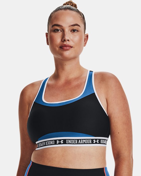 Damen Armour® Mid Crossback Block Sport-BH, Blue, pdpMainDesktop image number 4